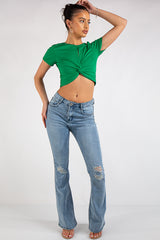 Light Blue Wash Distressed Flared Jeans