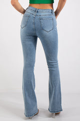 Light Blue Wash Distressed Flared Jeans