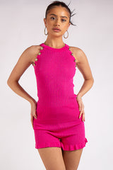 Isabela Fuchsia Pink Gold Button Racer Knit Co Ord Set