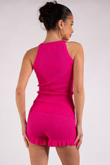 Isabela Fuchsia Pink Gold Button Racer Knit Co Ord Set