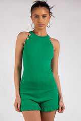 Isabela Green Gold Button Racer Knit Co Ord Set