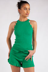 Isabela Green Gold Button Racer Knit Co Ord Set