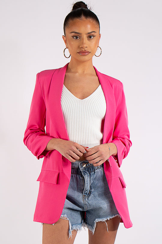 Lillie Pink Ruched Sleeve Blazer