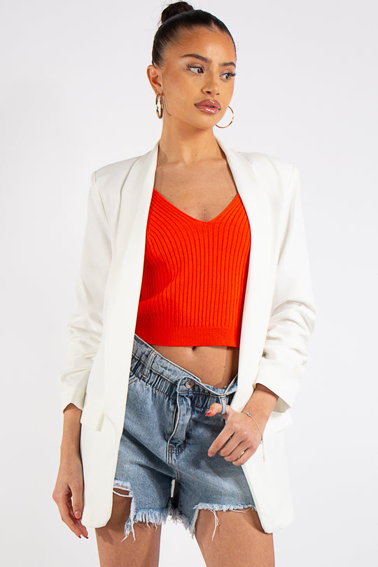Lillie White Ruched Sleeve Blazer