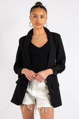 Lillie Black Ruched Sleeve Blazer