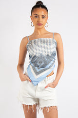 Lena Baby Blue Bandana Print Hanky Hem Crop Top