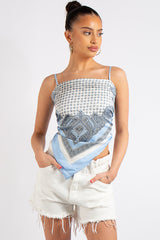 Lena Baby Blue Bandana Print Hanky Hem Crop Top