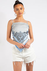 Lena Baby Blue Bandana Print Hanky Hem Crop Top