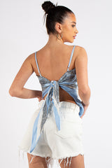 Lena Baby Blue Bandana Print Hanky Hem Crop Top