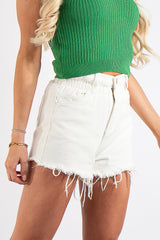 Paris White Elasticated Denim Shorts