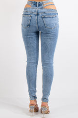 Light Blue Wash Strap Waistband Skinny Jeans