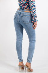 Light Blue Wash Strap Waistband Skinny Jeans