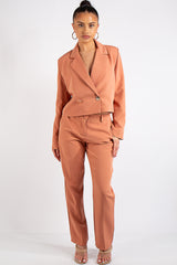 Jazmin Salmon Cropped Blazer Suit