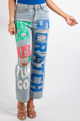Ariya Blue Graffiti Boyfriend Jeans