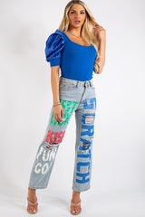 Ariya Blue Graffiti Boyfriend Jeans