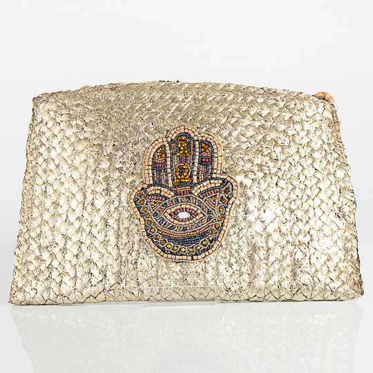 Hamza Hand Gold Wicker Straw Bag