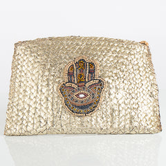 Hamza Hand Gold Wicker Straw Bag