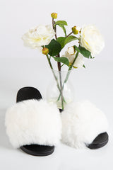 Natalie White Faux Fur Slider