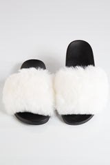 Natalie White Faux Fur Slider