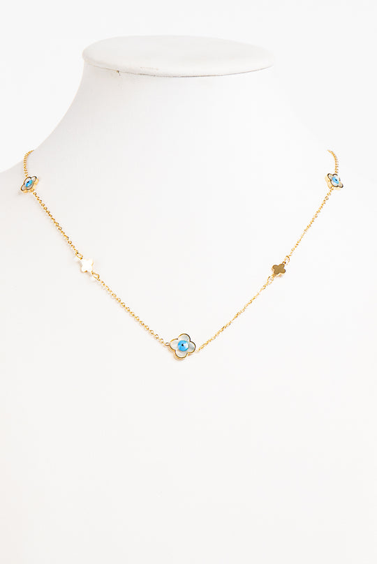 Gold 4 Leaf Clover Evil Eye Necklace