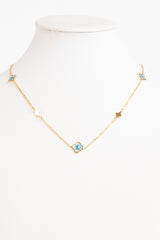 Gold 4 Leaf Clover Evil Eye Necklace