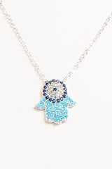 Jayleen Silver Diamante Hamsa Hand Necklace