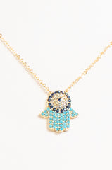 Jayleen Gold Diamante Hamsa Hand Necklace