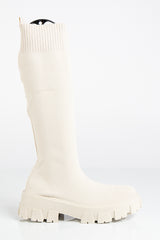 Maria Cream Knitted Knee High Sock Boots