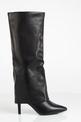 Elise Black Fold Over High Point Calf Boots