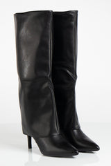 Elise Black Fold Over High Point Calf Boots