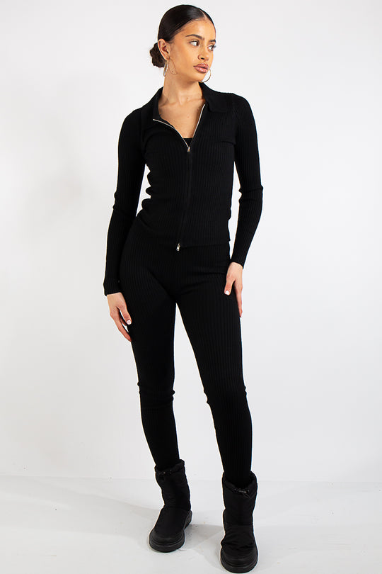 Serenity Black Knit Loungewear Tracksuit Set