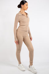 Serenity Beige Knit Loungewear Tracksuit Set