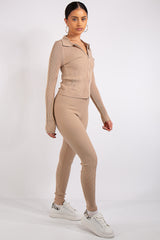 Serenity Beige Knit Loungewear Tracksuit Set