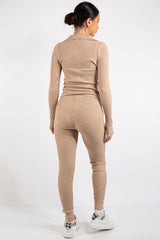 Serenity Beige Knit Loungewear Tracksuit Set