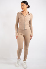 Serenity Beige Knit Loungewear Tracksuit Set
