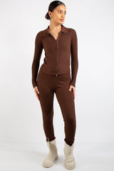 Serenity Brown Knit Loungewear Tracksuit Set