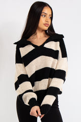 Lucia Black Stripe Collar Knit Polo Jumper