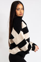 Lucia Black Stripe Collar Knit Polo Jumper