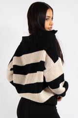 Lucia Black Stripe Collar Knit Polo Jumper