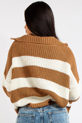 Lucia Camel Stripe Collar Knit Polo Jumper