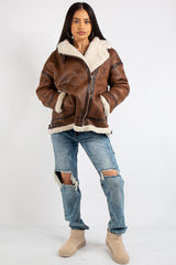Amy Camel Suede Cuff Detail Aviator Coat