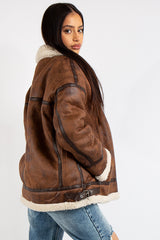 Amy Camel Suede Cuff Detail Aviator Coat