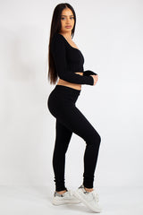 Brooke Black Square Neck Rib 2 Piece Co Ord Set