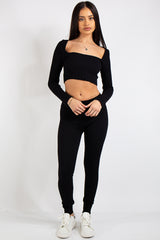 Brooke Black Square Neck Rib 2 Piece Co Ord Set