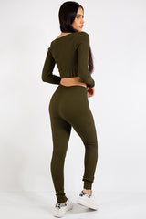 Brooke Khaki Square Neck Rib 2 Piece Co Ord Set
