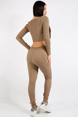 Brooke Taupe Square Neck Rib 2 Piece Co Ord Set