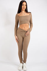 Brooke Taupe Square Neck Rib 2 Piece Co Ord Set