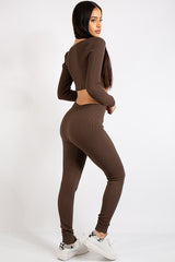 Brooke Brown Square Neck Rib 2 Piece Co Ord Set