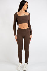 Brooke Brown Square Neck Rib 2 Piece Co Ord Set