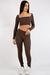 Brooke Brown Square Neck Rib 2 Piece Co Ord Set